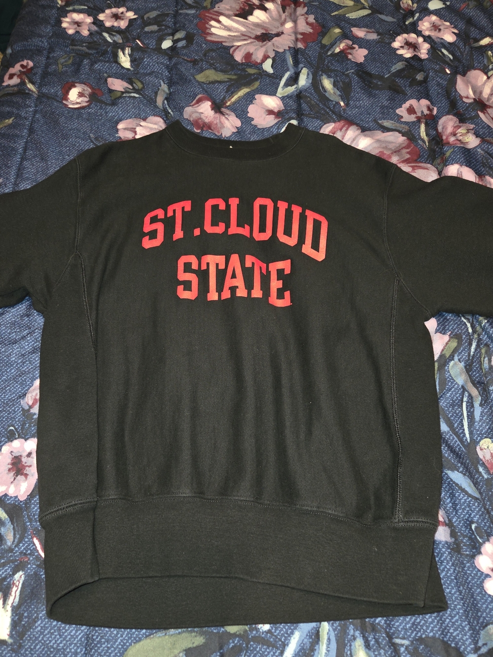 Champion Black Crewneck Sweatshirt with Red St. Cloud State Lettering